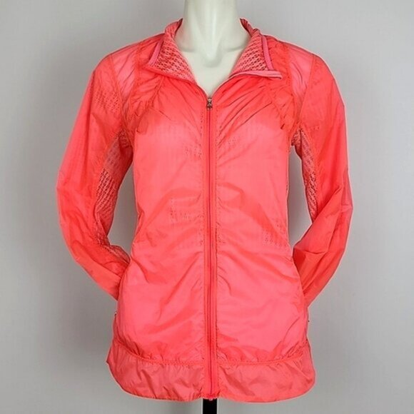 Lululemon Run Nothing To Hide Jacket Flash Coral Pink Mesh Panels Back Size 8 - Picture 4 of 13
